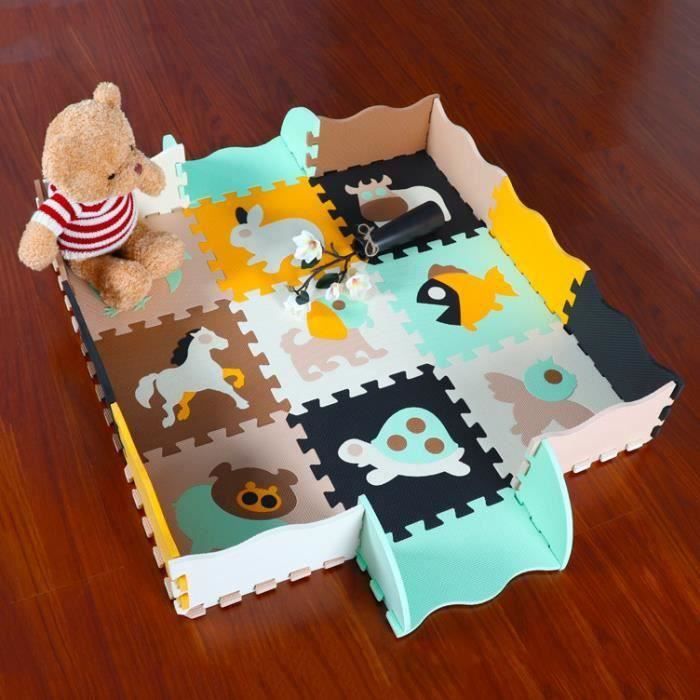 Tapis de Puzzles Tapis de Sol épais pour l’éveil de bébé Lot de 9 Dalles en Mousse Multicolores et 16 Tapis de Jeu de clôt AAA102967