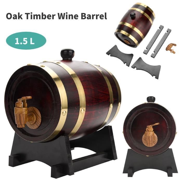 Fontaine à boisson Distributeur avec robinet Cave Tonneau de vin Bois 1.5L -FOE