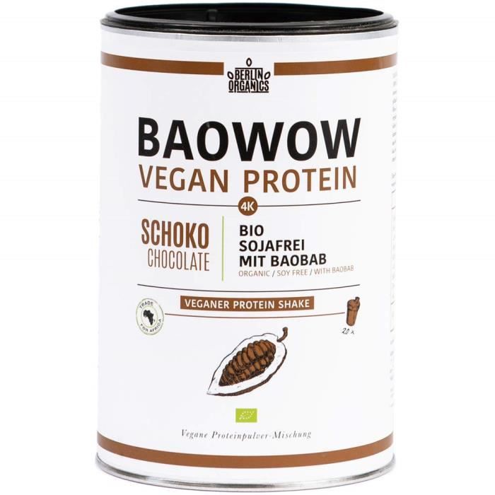 Berlin Organics - Baowow Protein Powder Chocolate - Chocolat en poudre 100% Protéines Biologiques de Protéines Végétales - Protéi