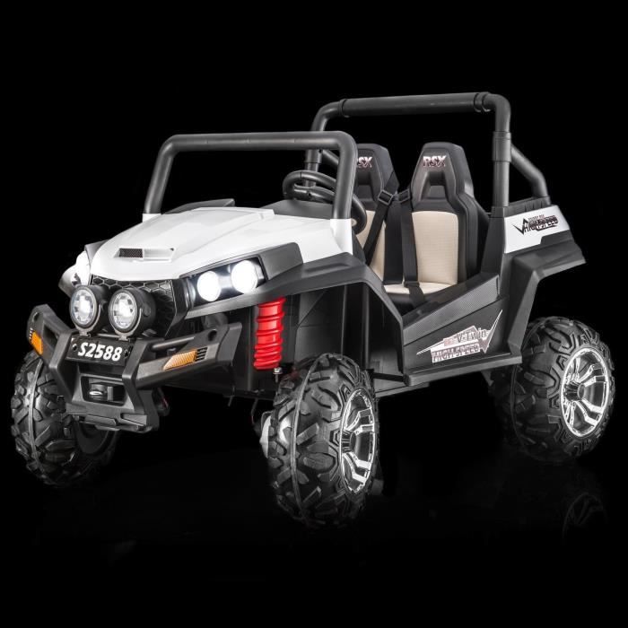 Véhicule électrique RSX White - 2.4Ghz, 24V, 4 X MOTOR, télécommande, deux places en cuir, Roues Soft EVA, Radio FM, Bluetooth