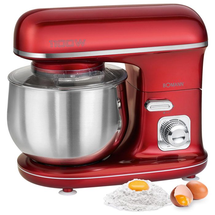 Robot Pâtissier Boulangerie Cuisine Ménager Multifonction Bol Inox 5L 1100W Bomann KM 6010 CB Rojo