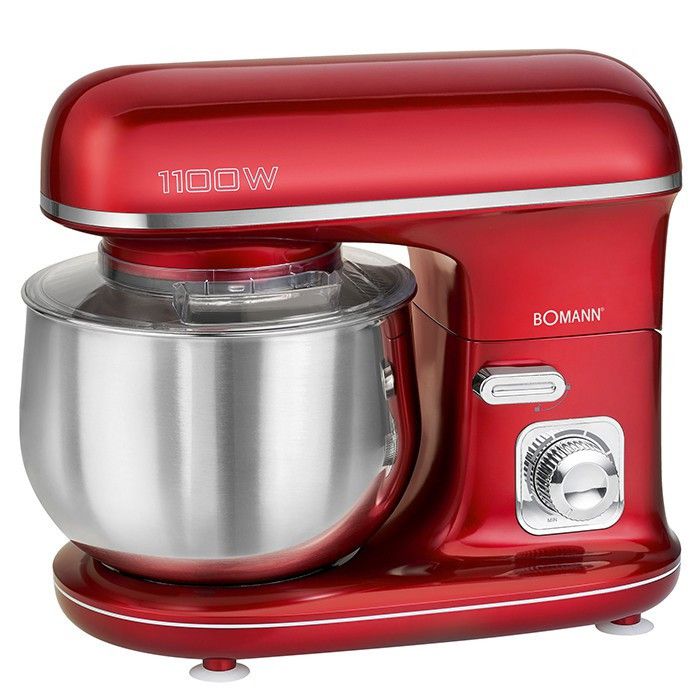 Robot Pâtissier Boulangerie Cuisine Ménager Multifonction Bol Inox 5L 1100W Bomann KM 6010 CB Rojo