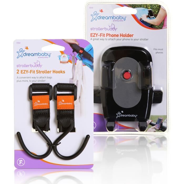 DREAMBABY® STROLLERBUDDY® PORTE-GOBELET ET 2 CROCHETS POUR POUSSETTE - NOIR -