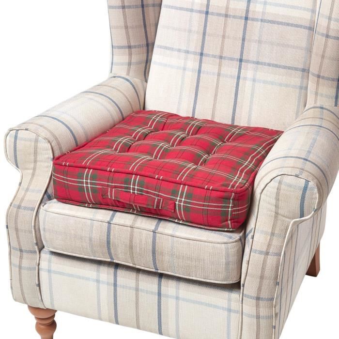 Coussin d'assise rehausseur en coton à carreaux écossais Rouge, 50 x 50 x 10 cm