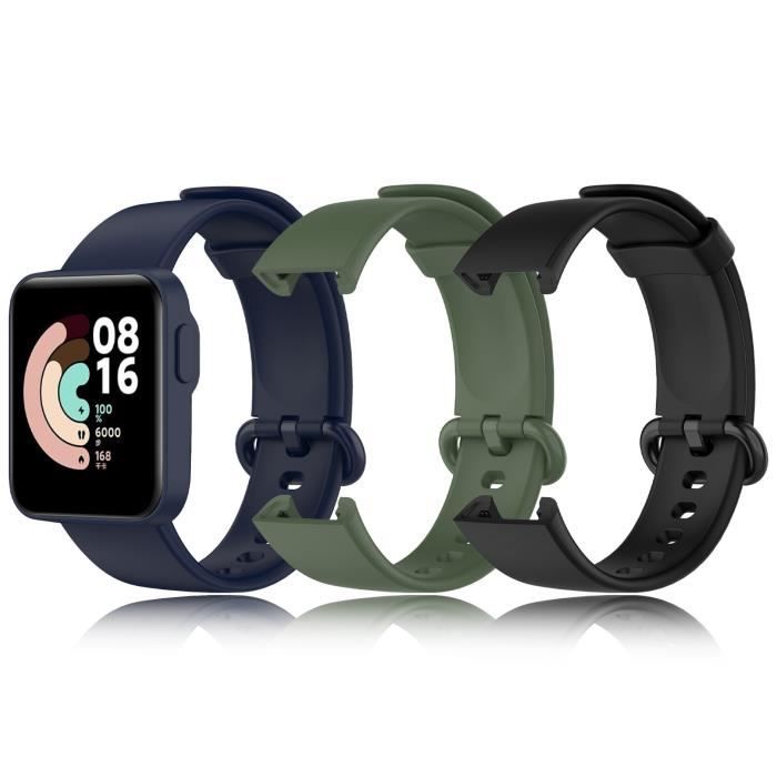 Bracelet Rechange pour Xiaomi Mi Watch Lite - Vert Bleu Noir - Bande de Remplacement en Silicone Souple Sport réglables, Lot de 3