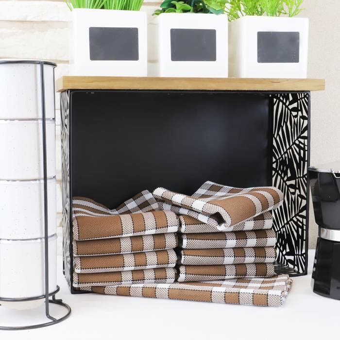 LINANDELLE - Lot de 10 serviettes de tables coton 57 fils carreaux vichy Normand NELLY - Marron
