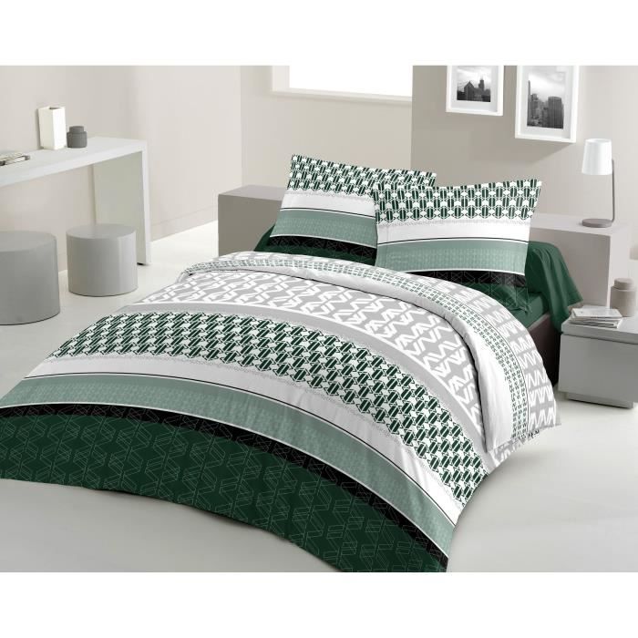 LOVELY HOME Parure de couette Coton BOOGIE - Vert Sapin - 220x240 cm