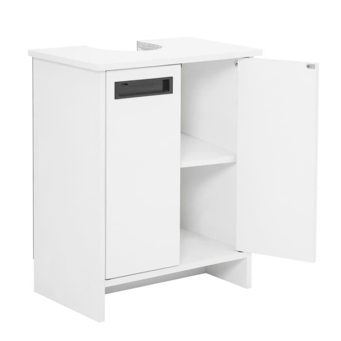 Meuble sous Lavabo de Salle de Bain - 2 Portes Brillantes, Bois, Blanc, 48 x 30 x 60 cm - Mondeer
