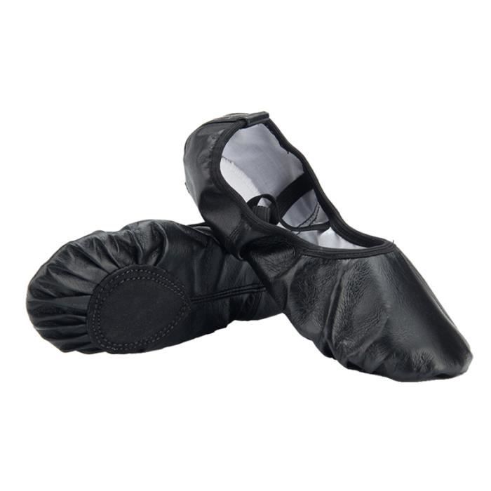 Women Classic Oxhide Soft Sole Ballet Slippers Dance Gymnastics Yoga Shoes Flats - Size 35 (Black) CHAUSSON DE DANSE