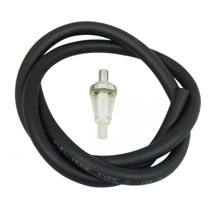 Durite noire à˜8x12mm x 1m + filtre à essence conique pour robinet à˜9mm à˜10mm