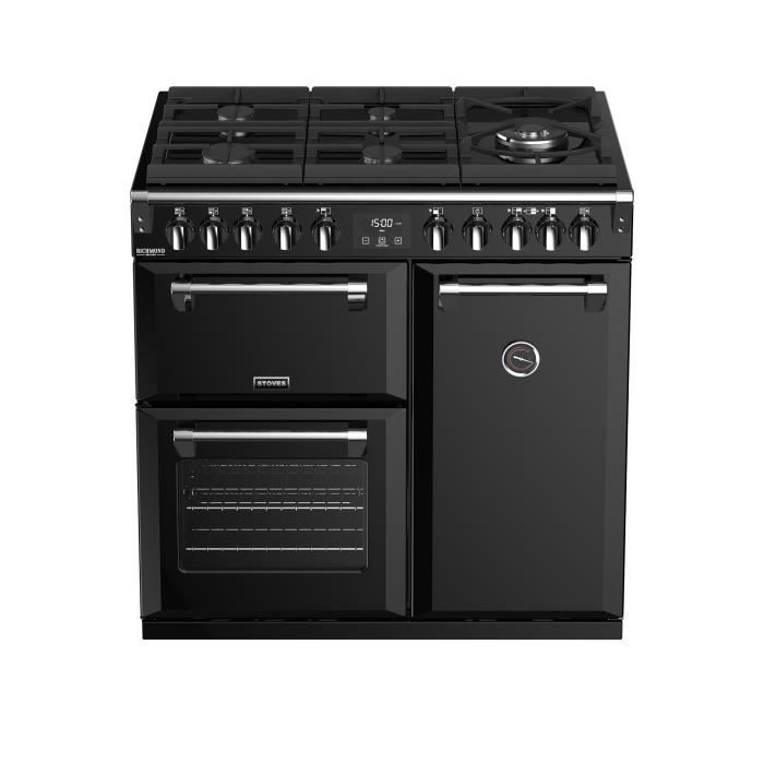 Stoves Richmond DeLuxe S900DF GTG, Cuisinière, Noir, boutons, Rotatif, En haut devant, Électronique, Cuisinière à gaz
