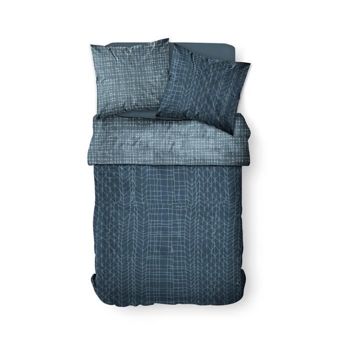 Housse de couette 220x240 Sunshine Agri + 2 taies 100% coton 57 fils Bleu