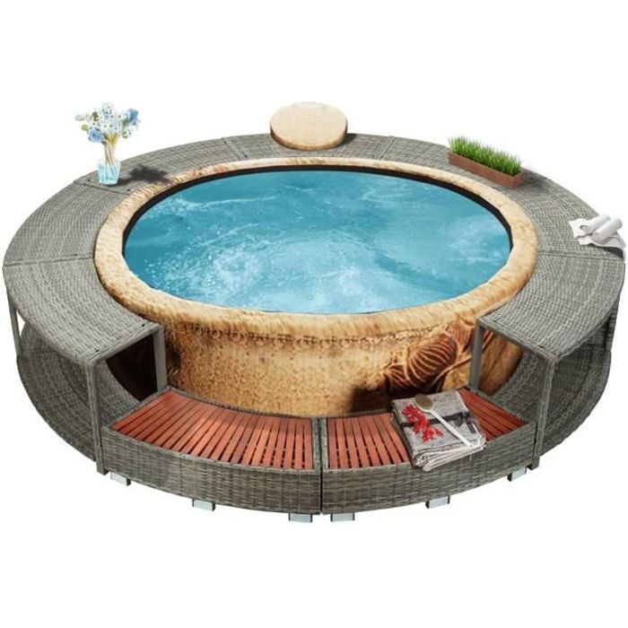 Cadre de spa Gris Résine tressée Jardin piscine