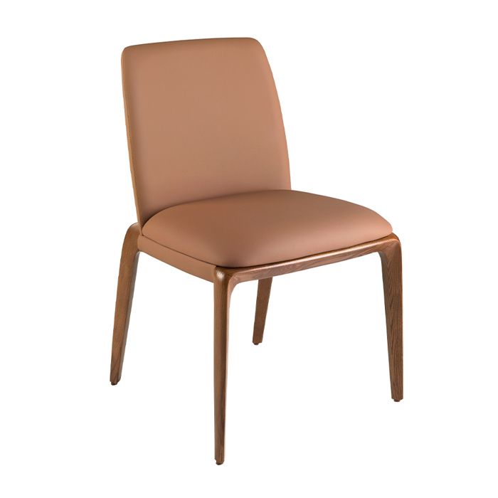 Chaise rembourrée - ANGEL CERDA - Simili éco-cuir et pieds bois de frêne - Marron - L 52 x P 60 x H 83 cm