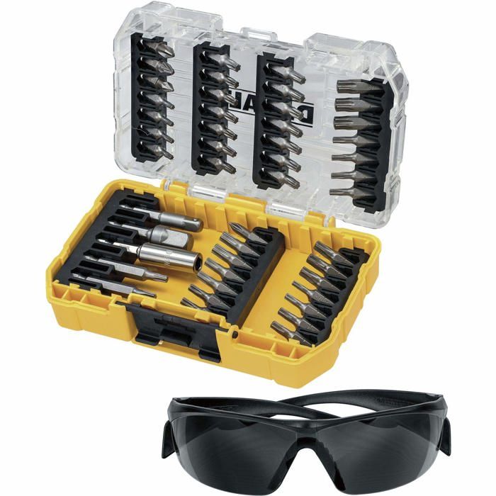 Dewalt DT70704 QZ Coffret TOUGHCASE 47 Pieces Embouts de Vissage + Lunettes de Securite Pour Perceuse Visseuse