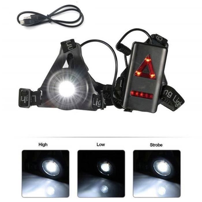 Lampe Poitrine Running LED Rechargeable USB - 380LM Réglable 120° Avec Alerte Arrière