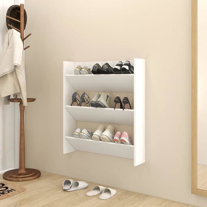 Armoire à chaussures en bois avec porte miroir 3 étagères 36x36x180cm