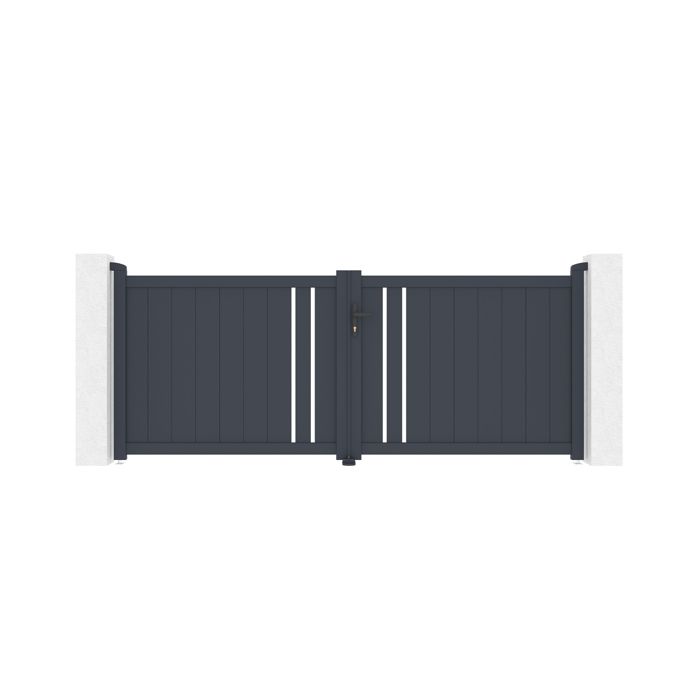 Lot Portail battant et Portillon - Casanoov - GIONA - 3m H.120cm / Portillon 1m H.120cm - Gris anthracite - Aluminium