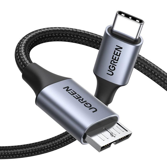 Câble USB-C Vers Micro USB DeleyCON 1 M – Charge Et Données 10 W, Nylon Tressé, Pour Manette PS4, Smartphone, Appareil Photo