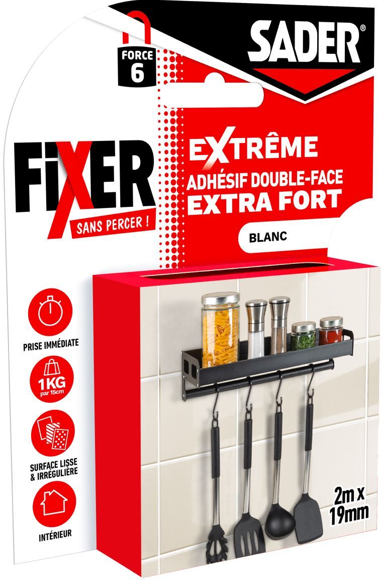Double face Extra Fort Fixer Sans Percer Extreme 2 x 19 mm