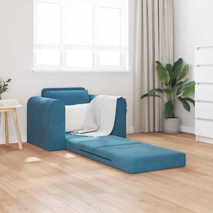 Chaise de Canapé - GUANG - Fauteuil-lit - 1 PERSONNE - Chaise au Sol - 2-en-1 - Bleu 98x71x83 cm Velours @@244