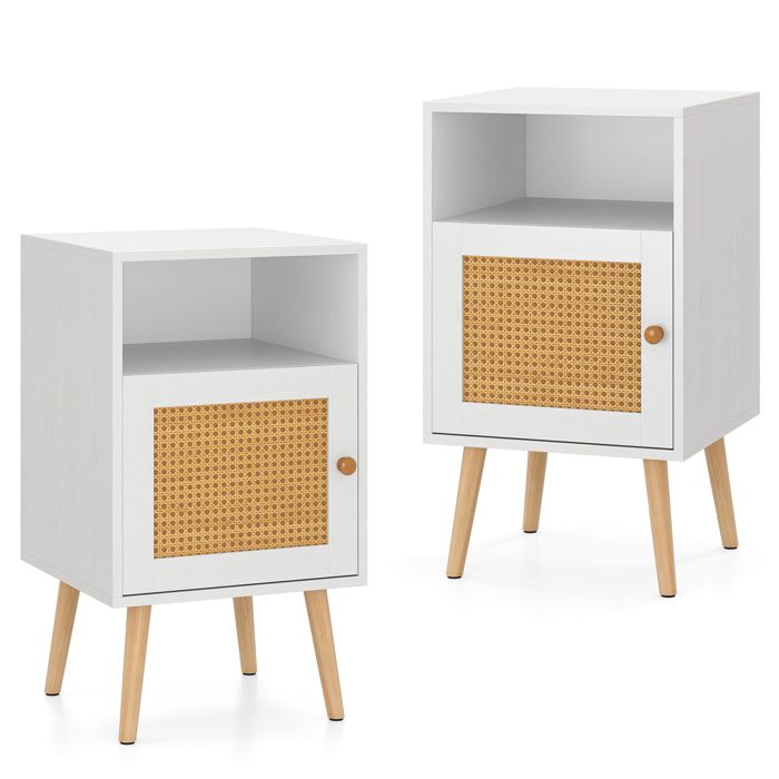 GIANTEX Lot de 2 Tables de Chevet - Porte en Rotin PE - Pieds en Bois de Pin - Étagère Ouverte - Salon Chambre - 40x40x70cm - GIANTEX Lot de 2 Tables de Chevet - Porte en Rotin PE - Pieds en Bois de Pin - Étagère Ouverte - Salon Chambre - 40x40x70cm -