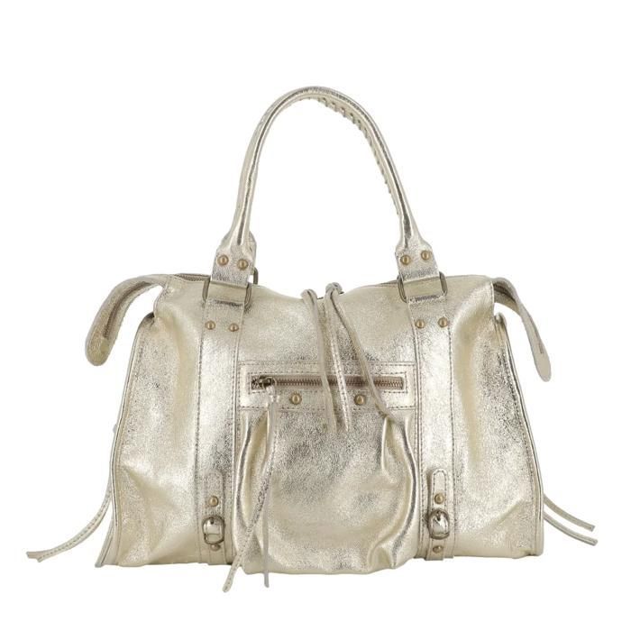 Grand sac bowling femme - cuir véritable irisé - sac cabas A4 cours lycée - Doré