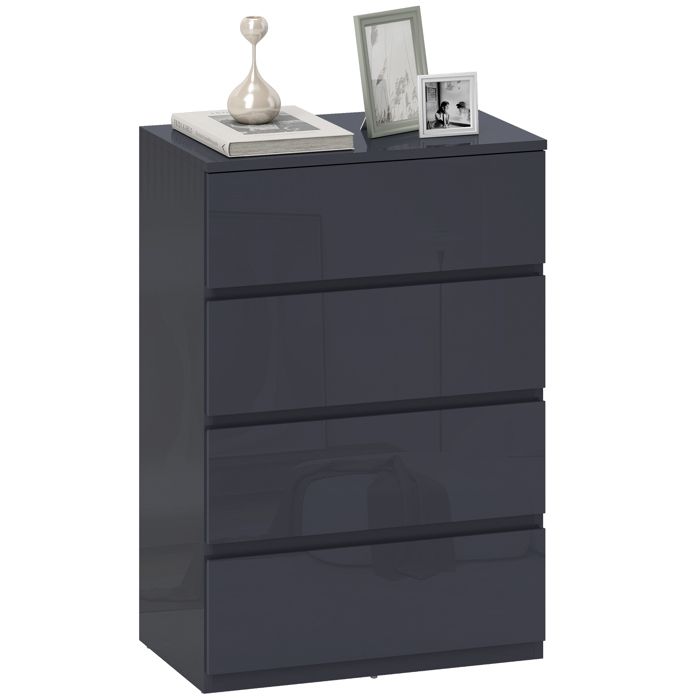 Commode 4 tiroirs - HOMCOM - haute brillance - fermeture douce et silencieuse - panneau de particules - 55 x 34 x 80 cm - gris