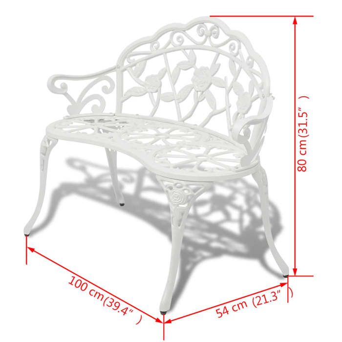 Banc de jardin en aluminium - WIENS - 100 cm - Blanc - Aluminium coulé - Pieds en fonte - Pour 2 personnes