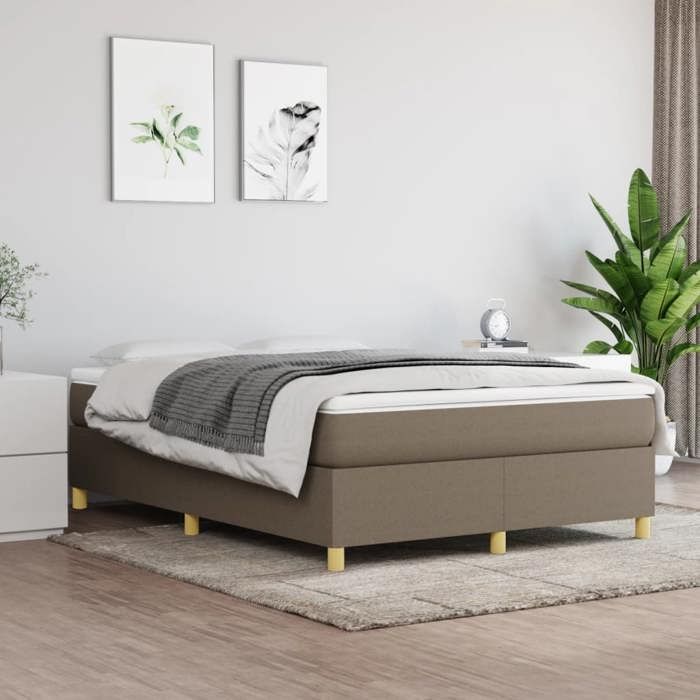 Cadre de lit à ressorts - Happiness - 140x200 cm - Taupe - Tissu polyester - Contreplaqué - Bois dingénierie