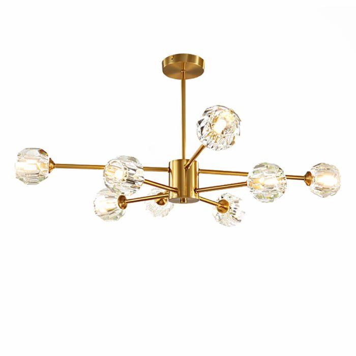 Lustre Spoutnik moderne - TCpick - 8 lumières - Laiton doré - Dimmable - Montage au plafond - Style vintage - Métal