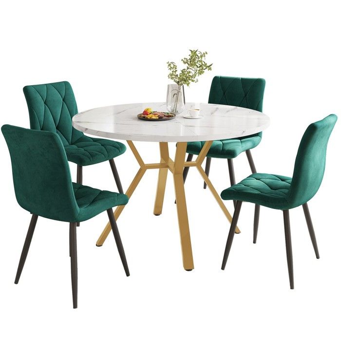 Table Ronde Moderne Ensemble 5 Pièces Table Ronde Moderne en Marbre 120 cm Hauteur 75 cm ...