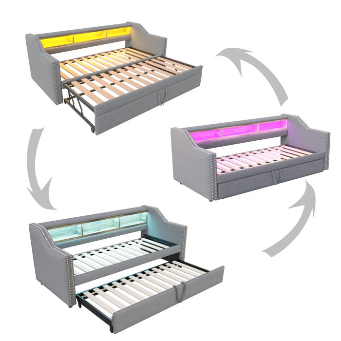 Feuille épaissie Canapé - lit extensible 90 / 180 x 190 cm compartiment de rangement multifonctions lampe LED et prise USB avec
