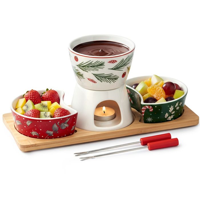 Ensemble à fondue en porcelaine - EXCELLENT HOUSEWARE - 6 pièces - 28 5x12x13 cm - Blanc rouge vert Ensemble à fondue en porcelaine - EXCELLENT HOUSEWARE - 6 pièces - 28 5x12x13 cm - Blanc rouge vert