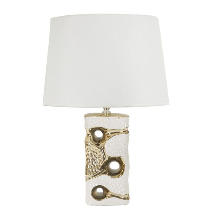 Lampe de table Florida blanche et or en céramique Ø30×43 5 cm - Réf. VK8681847409144