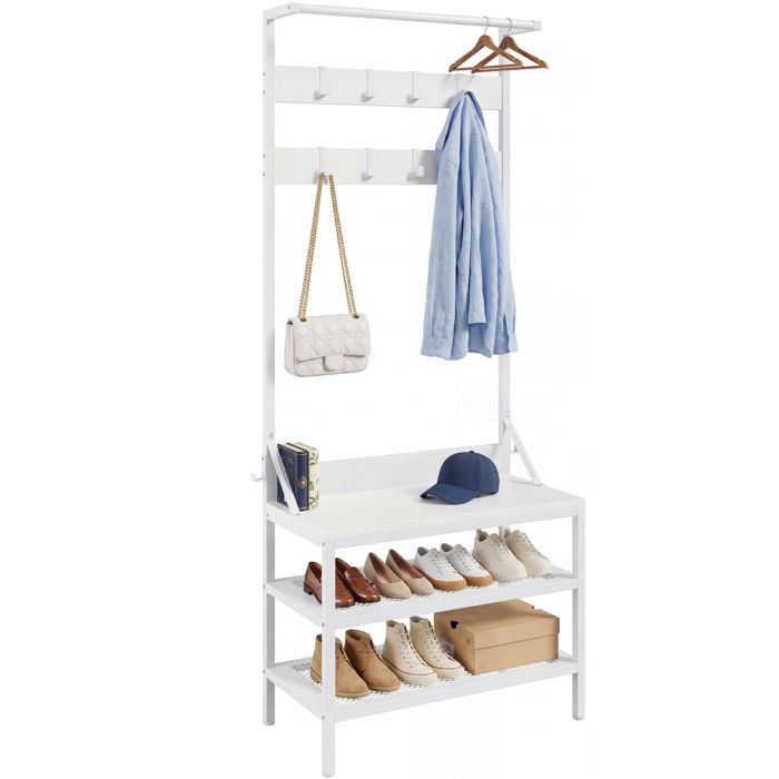 Porte-manteau BALCONERA avec rangement pour chaussures et 9 crochets Blanc