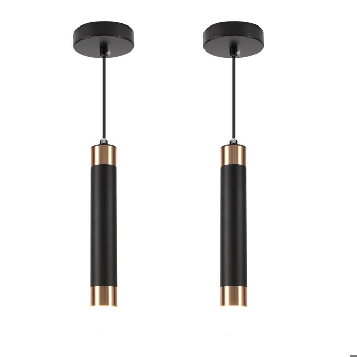Suspension luminaire - SMOTOP Cylindre 28 cm - Noir - LED blanc chaud - Lot de 2