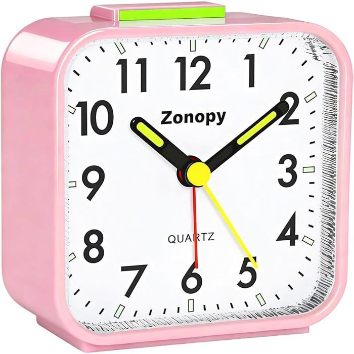 Silent analog alarm clock with night light battery operated loud alarm snooze luminous dial rose design