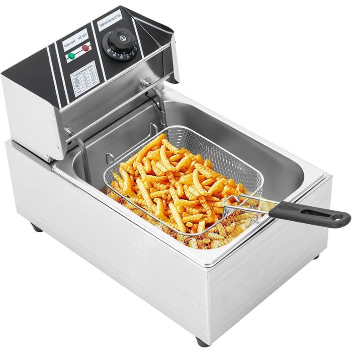 Fritteuse mit 6L Kapazität | 2500W Edelstahl Öl-Fritteuse Elektrische mit Kaltzonentechnologie | Küche Fritöse Korb 60-200°C Einstellbarer Unabhängige Temperaturregler