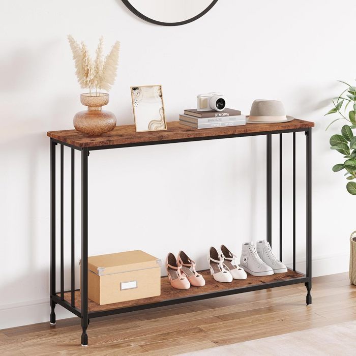 Table Console Étroite Console MeubleTable d’Entrée avec Étagère en Bois Structure en Métalpour Couloir Entrée105x30x81 cm