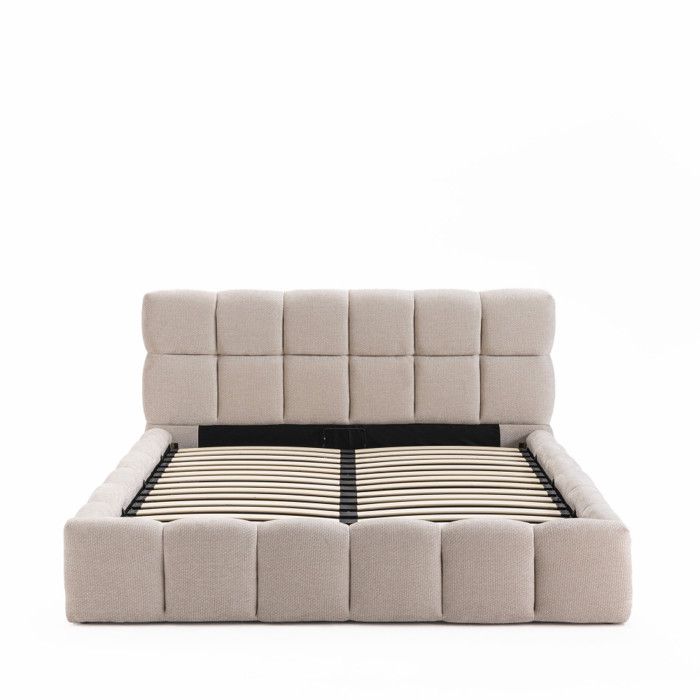 Romy - Lit coffre en tissu 160x200cm - Beige