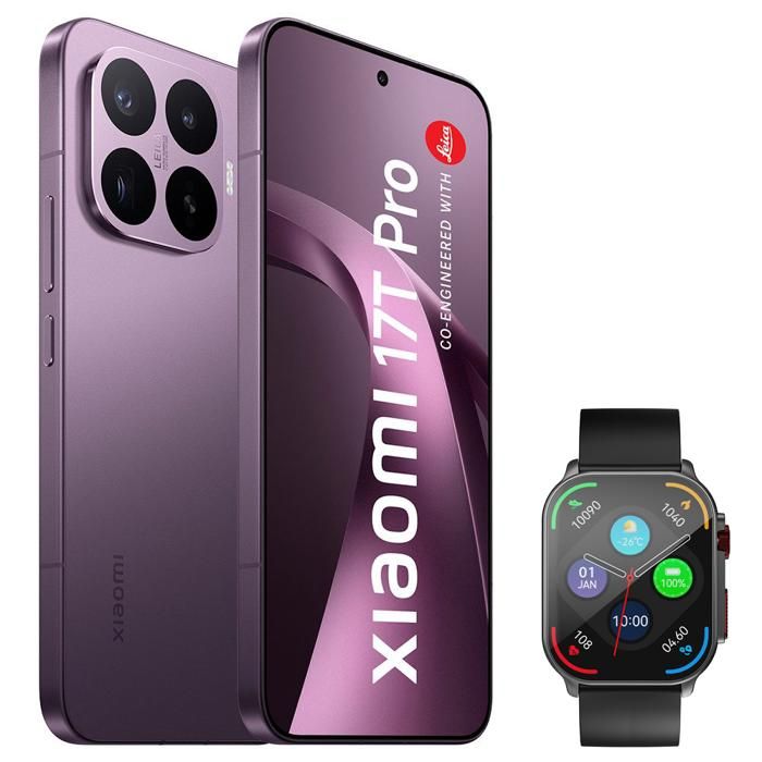 Smartphone Xiaomi 17T Pro 12 Go RAM 512 Go ROM Violet Avec Montre connectée