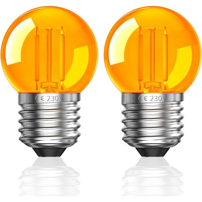 2W Ampoule E27 LED Vintage G40 Ampoule LED E27 Blanc Chaud 2000K Ambre Ampoule LED Couleur Lot de 2 [Classe énergétique G]