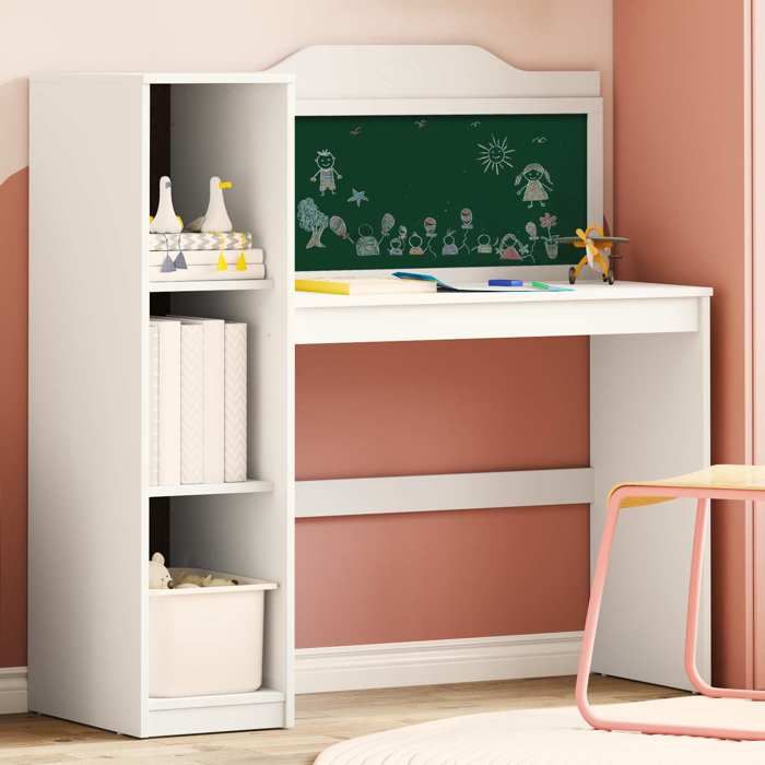 1 Parcel - MEUBLE - Bureau avec rangement ouvert et tableau noir ROROS Blanc_2 ans garantie_02_7580