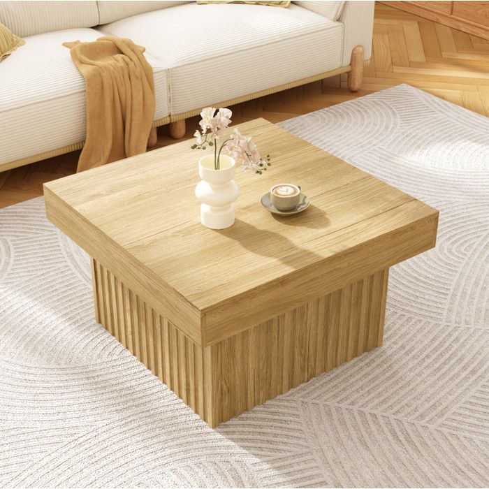 WOVREO Table basse carrée 79x79x46 cm plateau en panneaux de particules et base en MDF décor bois naturel