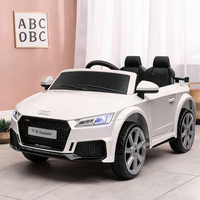 Voiture électrique enfant Audi TT RS Roadster blanche télécommande LED USB