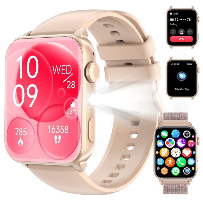 FeipuQu Montre Connectée Femme Smartwatch Appel Bluetooth 110+ Sports Cycle Menstruel Cardio Oxymetre SpO2 Assistant Vocal IP68 Rose