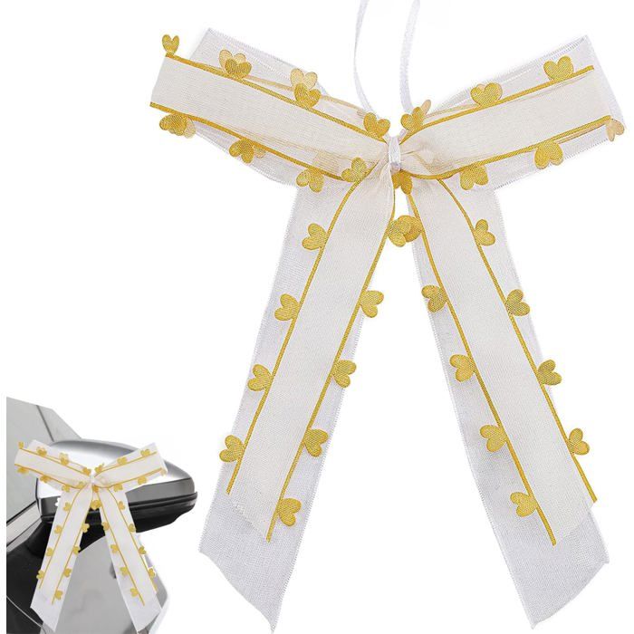 60 nœuds décoratifs mariage - tulle et satin blanc cœur 25 x 12 cm antenne voiture