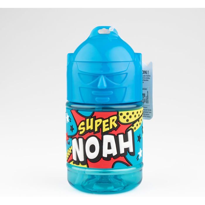 Bouteille personnalisée pour enfant gourde deau avec paille-Super Noah Bleu