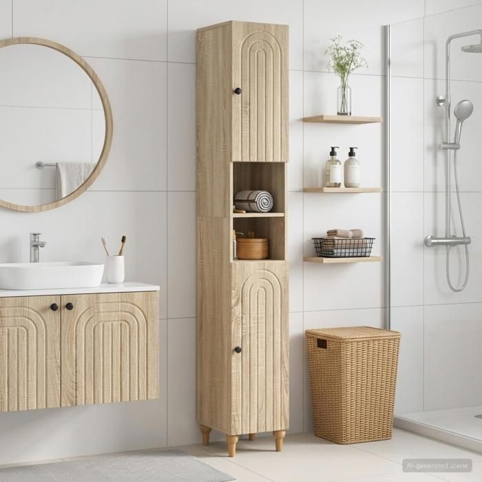 Magnifique Armoire de salle de bain - MEUBLE WC - avec Étagère Ouverte ALKMAAR - Résistance à lhumidité &5496